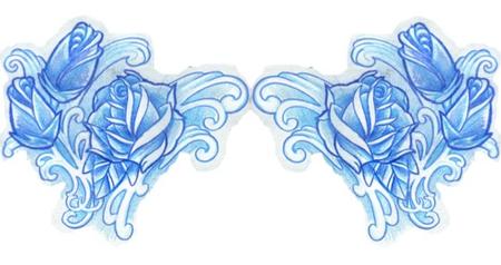 Tattoos - Blue Sketchbook Traditional Roses and Filigree Tattoo Concept - 60612